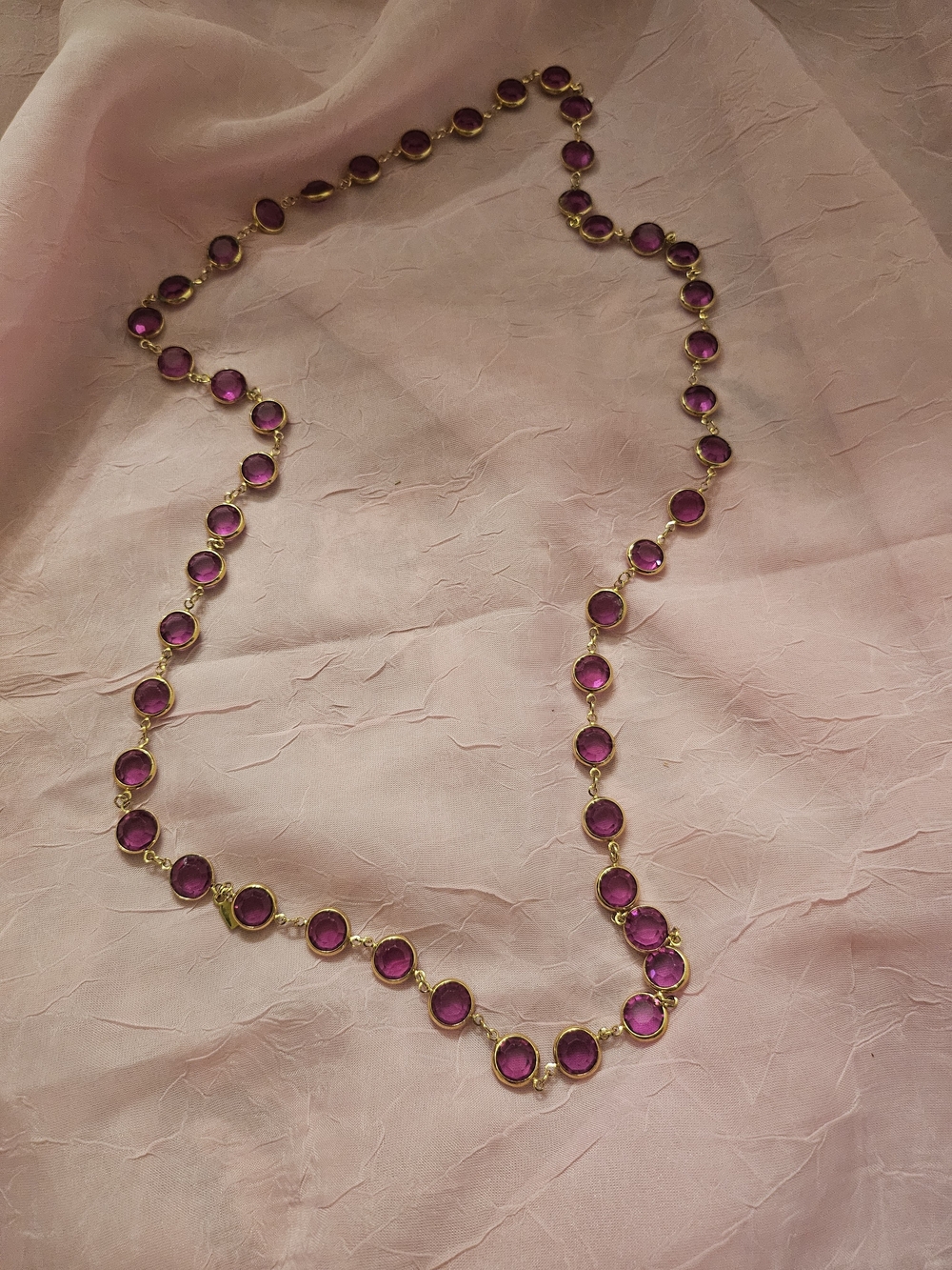 Swarovski Gold-Tone Necklace with Purple Pink Crystal Bezel Stations Style